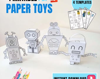 DIY Paper Robot Set - 4 Printable 3D Robot Models - Instant Download PDF - Creative Coloring Activity & STEM Craft for Kids