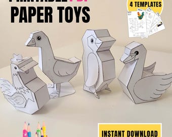 Farm Animal Paper Toys – Printable PDF Craft Templates (Instant Download)