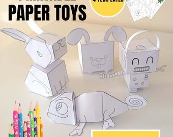 Printable Paper Toys Template | DIY Papercraft Animals & Robot | Kids Craft Activity | Instant Download PDF