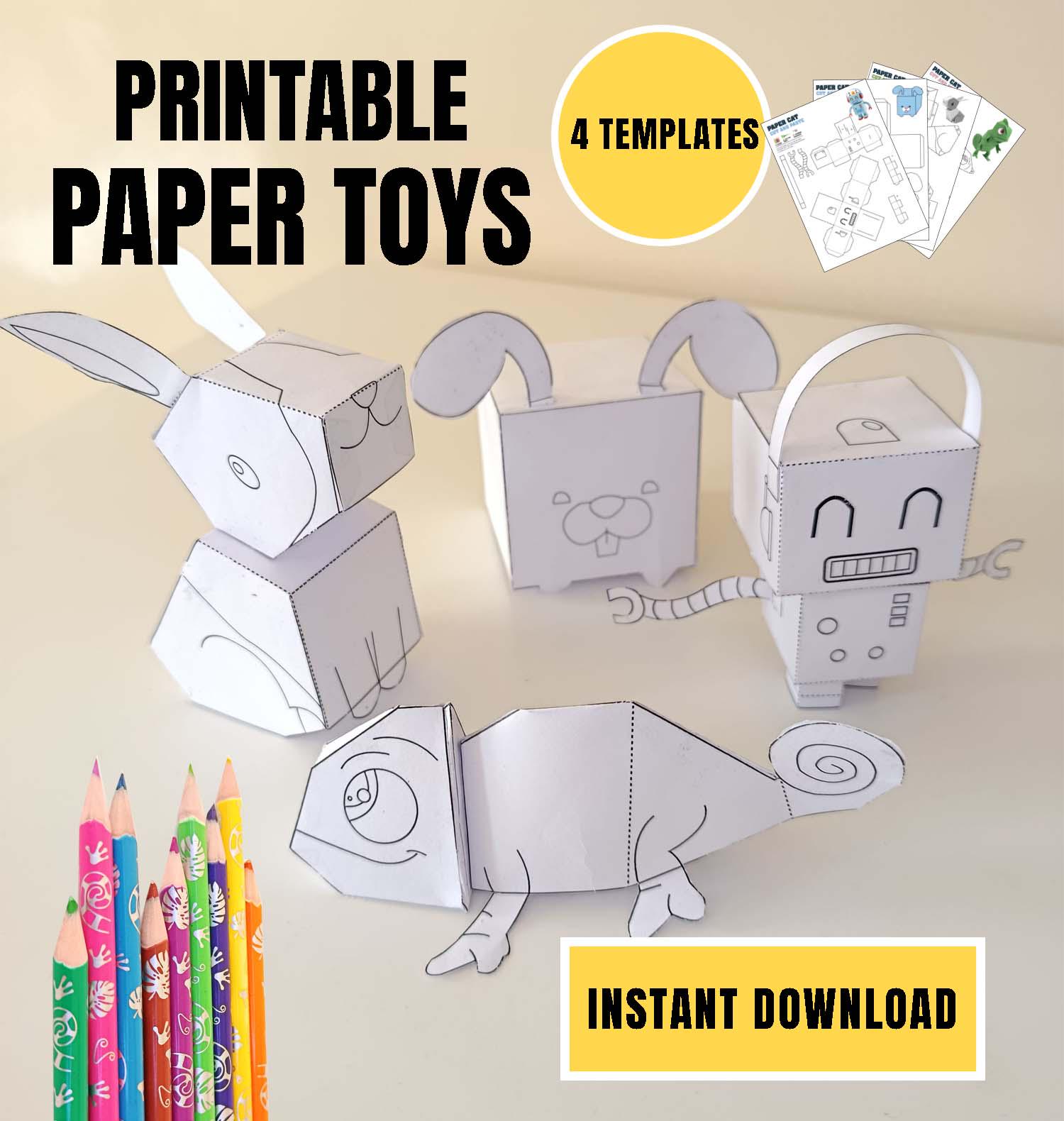 Paper Toy Template.pdf Printable Paper Toys Template | DIY Papercraft Animals & Robot | Kids ...