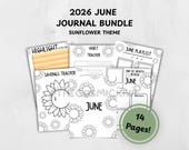 June Journal Spread - Sunflower Bullet Journal - Digital Planner Bundle - Printable Template - 2026/2027 Planner