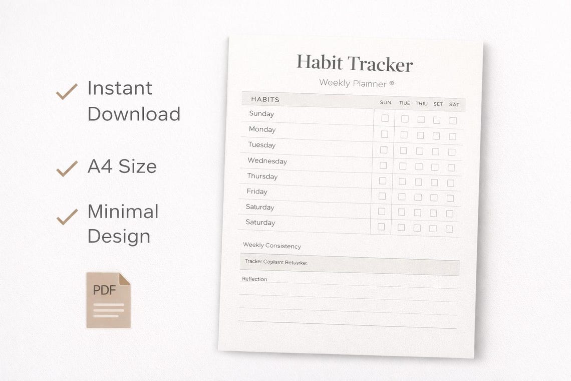 Weekly Habit Tracker Printable | Minimalist Productivity Planner PDF ...
