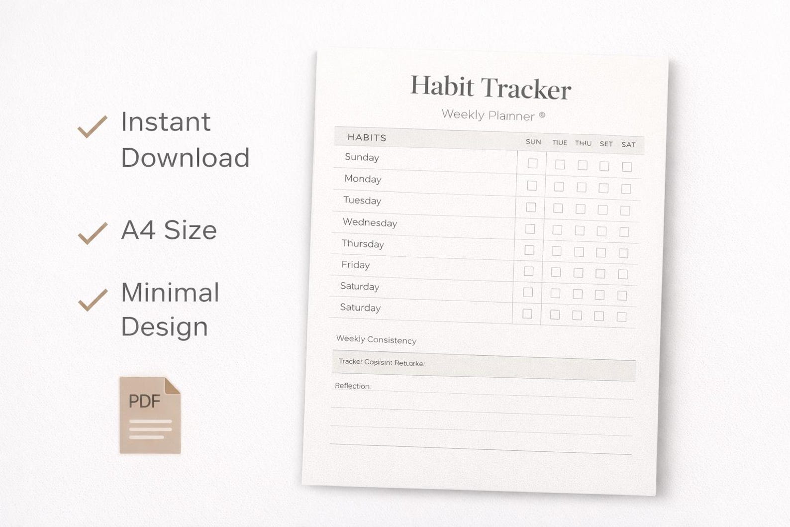Weekly Habit Tracker Printable | Minimalist Productivity Planner PDF ...