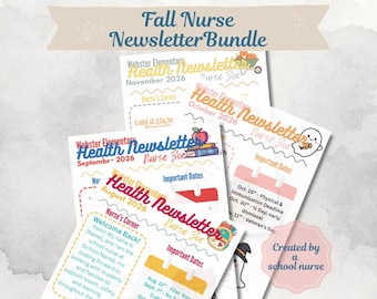 School Nurse Fall Newsletter Bundle | Editable Canva Templates | August thru November Newsletters | Bright & Playful Parent Communication