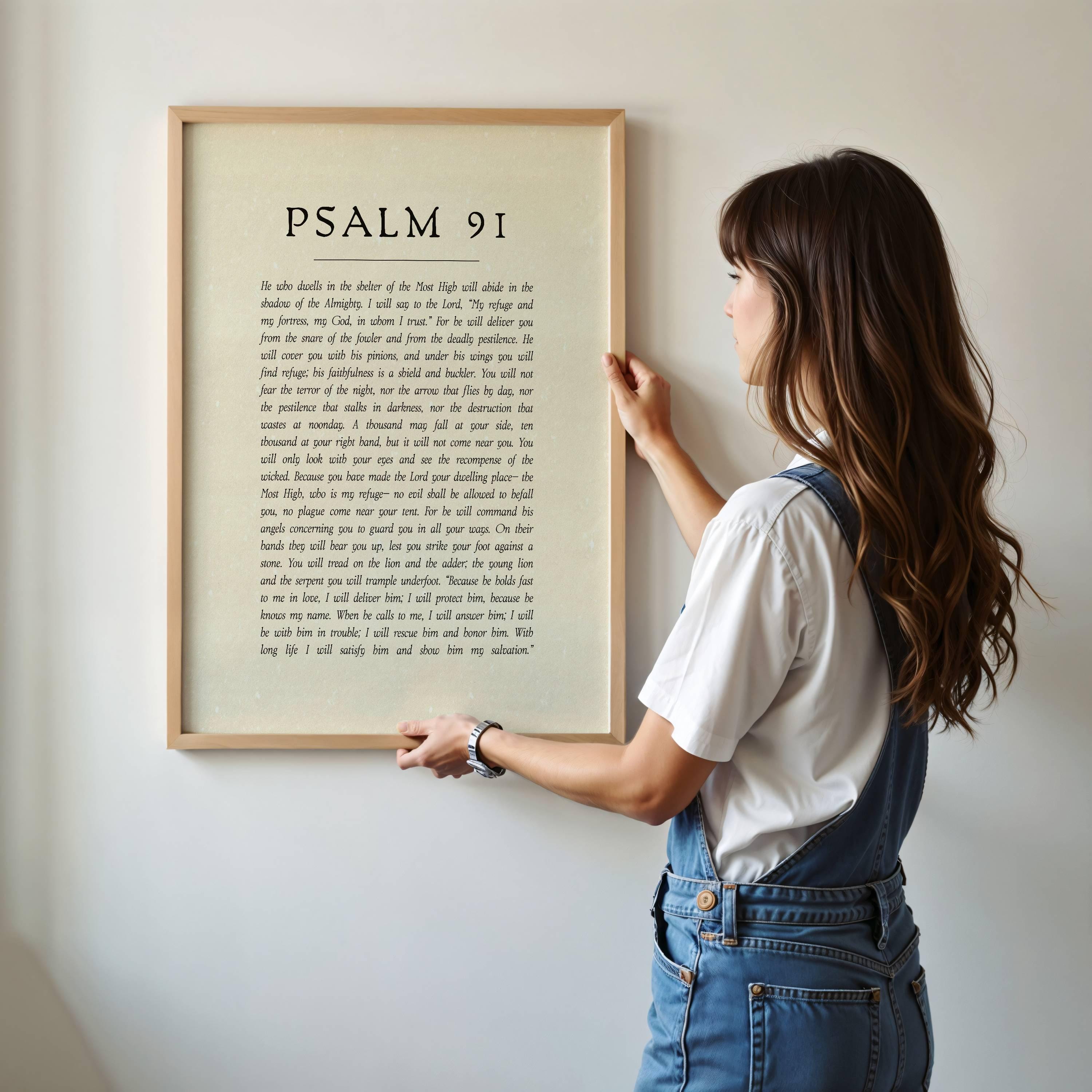 Psalm 91 Print | Minimalist Christian Wall Art | Vintage Scripture ...