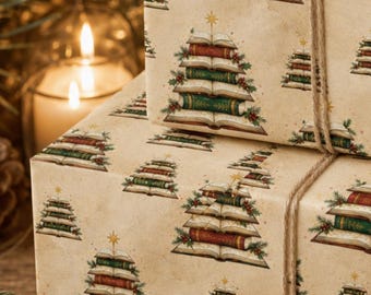 Bookish Christmas Wrapping Paper Holiday Gift Wrap for Book Lovers Gift Idea Readers and Book Club Secret Santa Book Themed Wrapping Paper