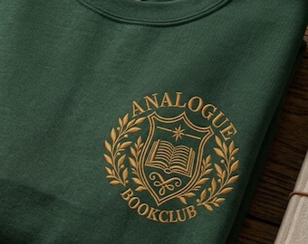Analogue Book Club Crew Neck Sweatshirt Embroidered Pullover Literary Shirt Gifts for Book Readers Men Women Reading Sweatshirt Bookish Gift