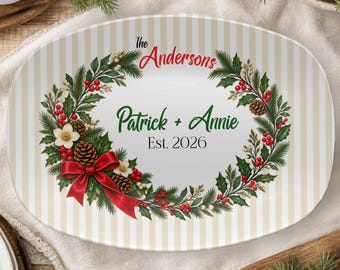 Personalized Dish Holiday Hostess Gift DecoPlate  Custom Christmas Tray Family Keepsake First Married Christmas Personalized Holiday Decor