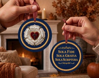 Martin Luther Rose Christian Ornament Lutheran Gifts for Reformation Day Christmas Ornament for Christian Teacher Sola Gratia Fida Scriptura