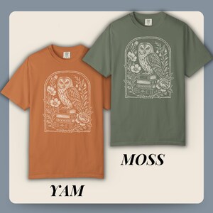Bookish Shirt Dark Academia Linocut T Shirt Book Lover Shirt Literary Gift for Reader Owl Graphic Tee Bookworm Gift for Her Comfort Colors image 17