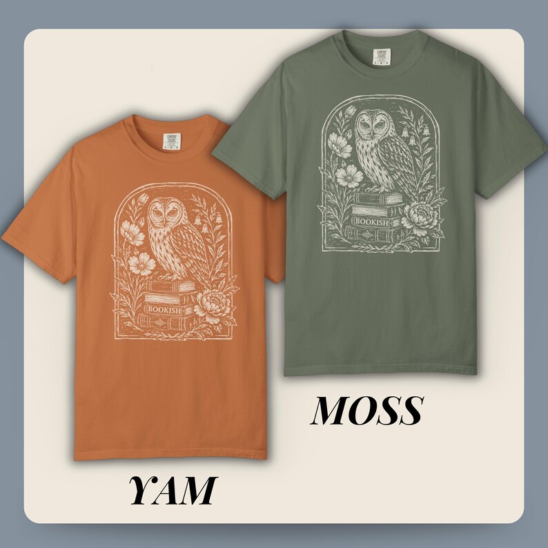 Bookish Shirt Dark Academia Linocut T Shirt Book Lover Shirt Literary Gift for Reader Owl Graphic Tee Bookworm Gift for Her Comfort Colors image 17
