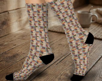 Book Crew Socks Reading Teacher Appreciation Gift for Librarian Bookish Sock Literary Themed Apparel Stocking Stuffer Gifts Under 20 Dollars