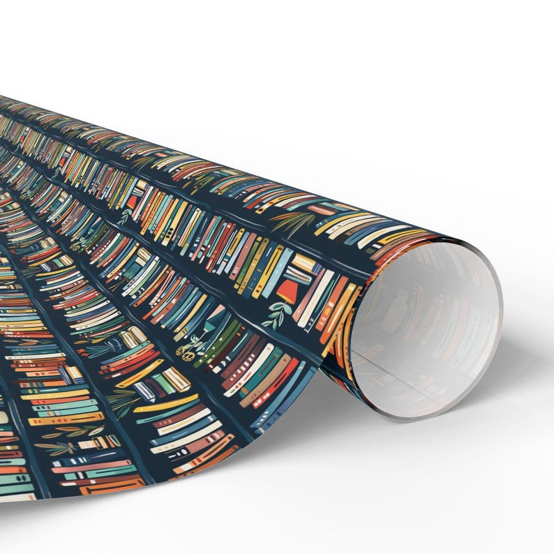 Literary Wrapping Paper Bookshelf Pattern Design Reading Theme Gift Wrap Book Lover Present Dark Background Library Aesthetic Colorful Book Spine Pattern Premium Quality Paper Teacher Appreciation Gift Beautiful Packaging Material Unique