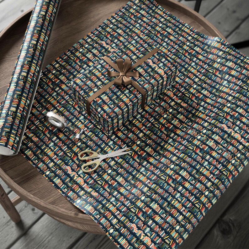 Bookish Wrapping Paper, Book Wrap, Fun Gift Wrap, Gift for Reader, Bookshelf Paper, Book Nook Decor.   This premium gift wrap comes in 3 sizes, and makes a great gift for birthdays, book club, or just because gifts.