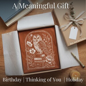 May include: A rust-colored t-shirt with a white owl illustration, flowers, and the word "BOOKISH" is presented in an open gift box. 
Bookish Shirt Comfort Colors Premium Tee Women Book Lover Gift Literary Reader Present Dark Academia Aesthetic Vintage Owl Graphic Design Linocut Botanical Style Stacked Books Pattern Booktok Community Wear Book Club Outfit Reading