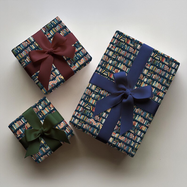 Bookshelf Wrapping Paper Book Theme Gift Wrap Library Pattern Reading Enthusiast Bookish Design Dark Background Literary Present Book Lover Birthday Gift Teacher Appreciation Present Colorful Book Spines Pattern Premium Quality Paper