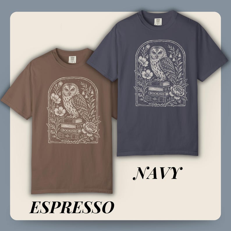 Bookish Shirt Dark Academia Linocut T Shirt Book Lover Shirt Literary Gift for Reader Owl Graphic Tee Bookworm Gift for Her Comfort Colors image 18