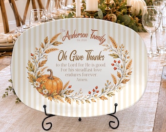 Give Thanks Personalized Serving Platter Thanksgiving Blessing Tray Custom Name Kitchen Decor Customized Hostess Gift Common Table Prayer