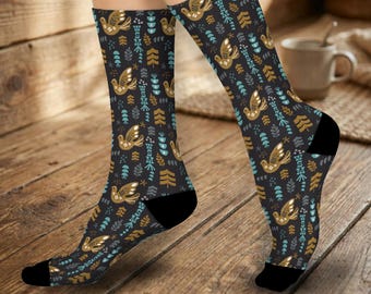 Monogrammed Nordic Folk Art Personalized Socks for Women Custom Socks Peace Dove Minimalist Small Gift for Her Under 20 Stocking Stuffer
