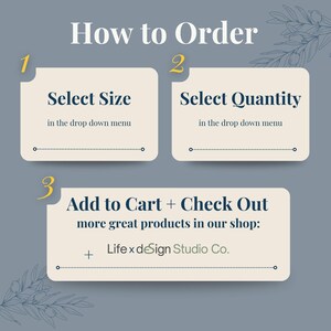 The image is a step-by-step guide on how to order items from a menu, with three main sections labeled as 'Select Size', 'Select quantity', and 'Add to Cart + Check Out'.