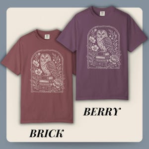 Bookish Shirt Dark Academia Linocut T Shirt Book Lover Shirt Literary Gift for Reader Owl Graphic Tee Bookworm Gift for Her Comfort Colors image 16