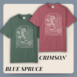 Bookish Shirt Dark Academia Linocut T Shirt Book Lover Shirt Literary Gift for Reader Owl Graphic Tee Bookworm Gift for Her Comfort Colors image 15