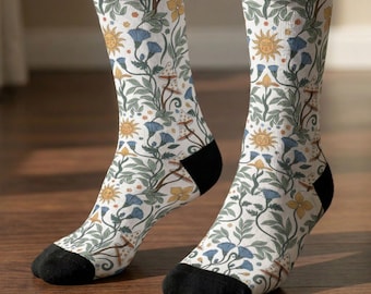 Whimsical Floral Woodland Crew Socks Gift Under 20 Stocking Stuffer Fun Sock Cottagecore Gift For Women Cute Birthday Present Secret Santa