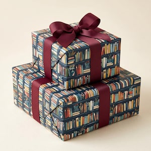 Bookshelf Wrapping Paper Book Theme Gift Wrap Library Pattern Reading Enthusiast Bookish Design Dark Background Literary Present Book Lover Birthday Gift Teacher Appreciation Present Colorful Book Spines Pattern Premium Quality Paper