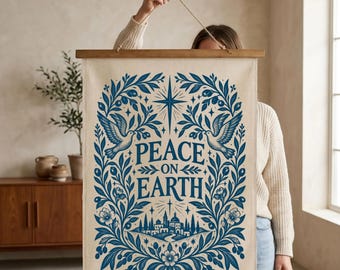 Peace On Earth Christmas Wall Hanging Folk Art Holy Spirit Dove Tapestry Modern Christmas Decorations Navy Blue Religious Christmas Gifts