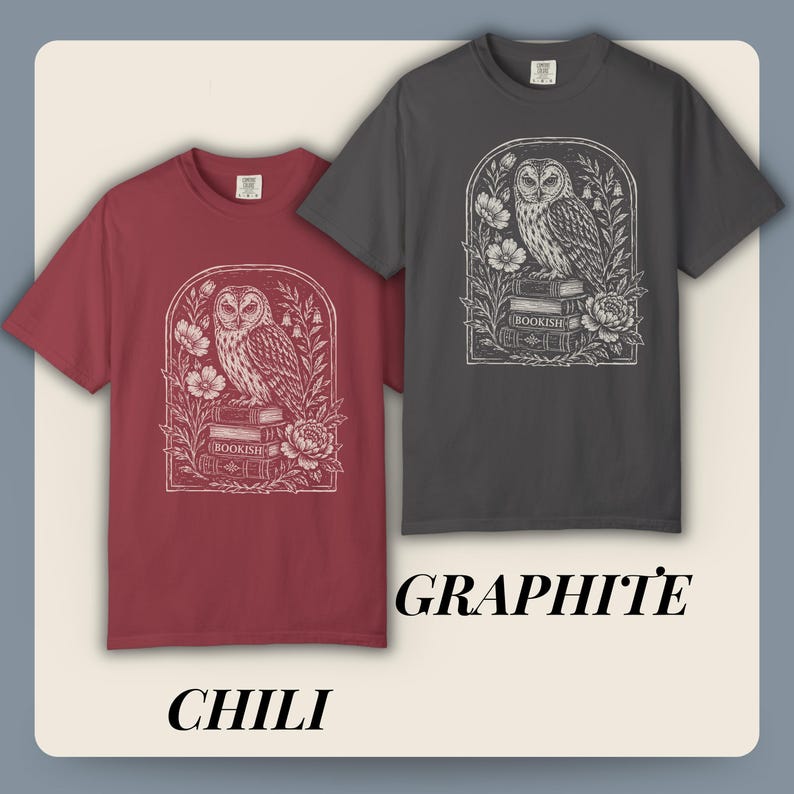 Bookish Shirt Dark Academia Linocut T Shirt Book Lover Shirt Literary Gift for Reader Owl Graphic Tee Bookworm Gift for Her Comfort Colors image 14