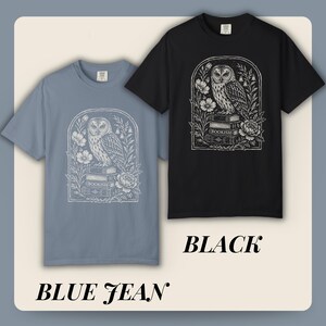 Bookish Shirt Dark Academia Linocut T Shirt Book Lover Shirt Literary Gift for Reader Owl Graphic Tee Bookworm Gift for Her Comfort Colors image 19