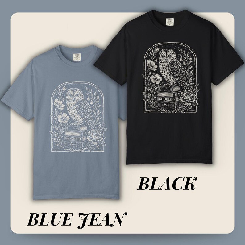 Bookish Shirt Dark Academia Linocut T Shirt Book Lover Shirt Literary Gift for Reader Owl Graphic Tee Bookworm Gift for Her Comfort Colors image 19