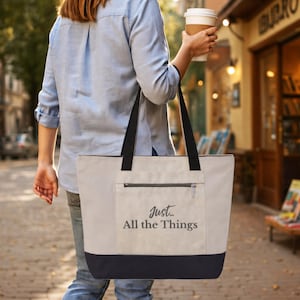 Zippered Canvas Structured Tote Sports Mom Bag Oversized Work Tote Farmers Market Bag Teacher Tote Bag With Zipper Pocket Large Canvas Tote