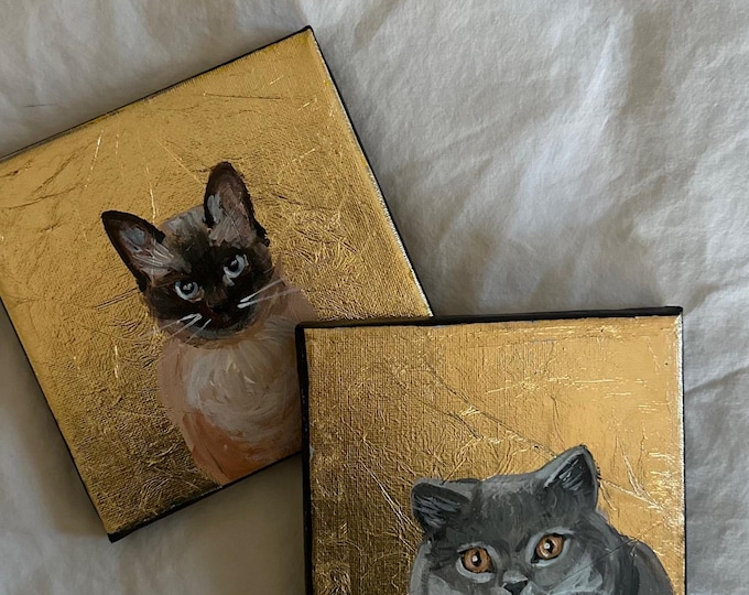 Custom Cat Portrait Gold Canvas