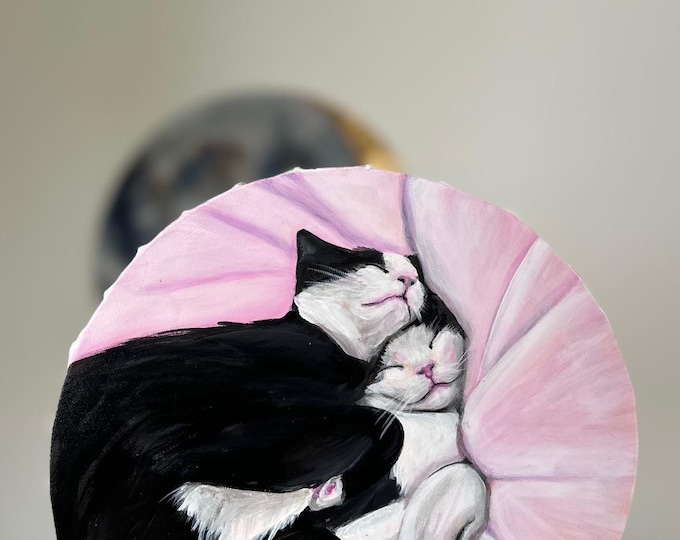 CUSTOM Oil/Acryl Cat Painting ROUND Canvas