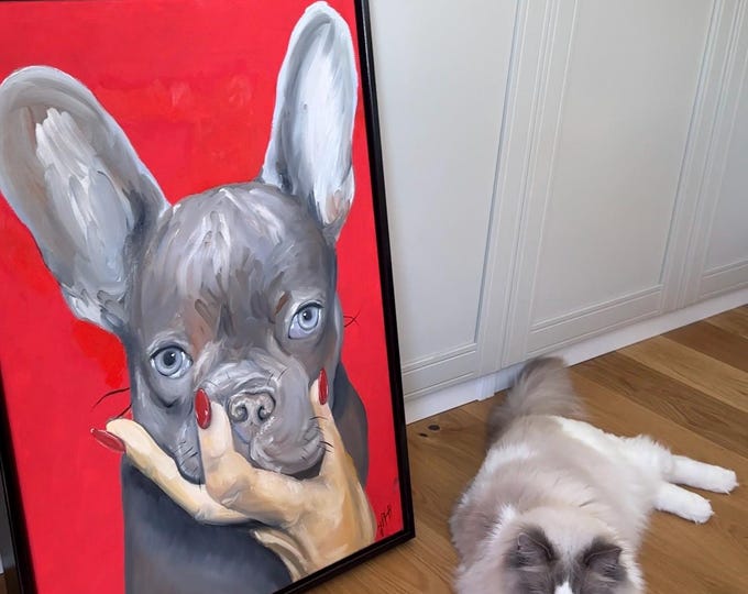 Painting "French bulldog" Framed (50x70cm)