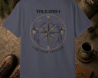 Camiseta gráfica Compass / Camiseta de senderismo al aire libre / Camiseta de camping / Camiseta de aventura / Comfort Colors 1717 / Camiseta de algodón premium / True Path