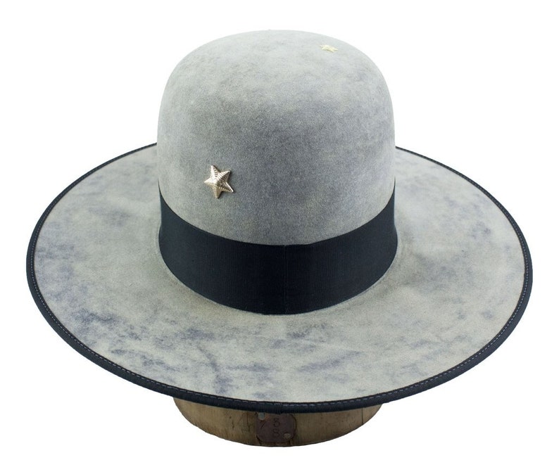 hand dyed open crown beaver fur felt hat w bound brim /& grosgrain ribbon hatband w star accents night sky 7 14