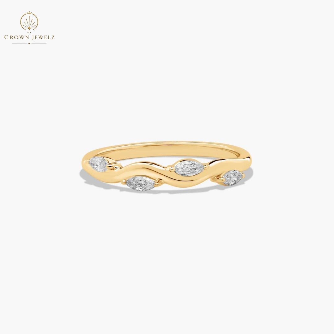 Floral Wedding Ring With Marquise Cut Diamonds in 14K Yellow Gold - Etsy
