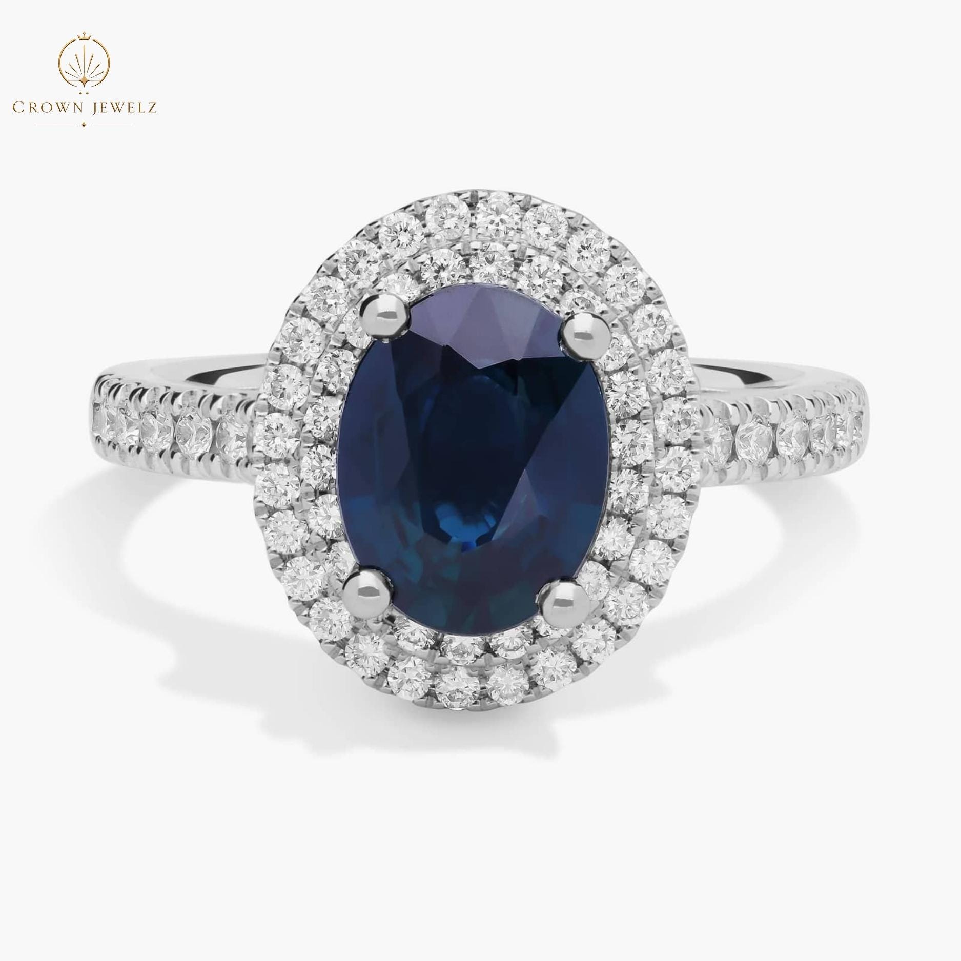 Oval Sapphire Double Halo Ring