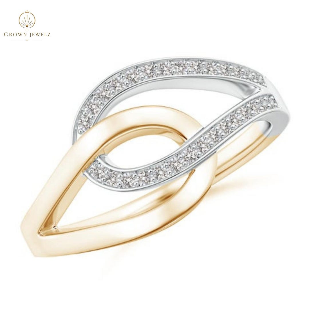 Interlocking Loop Rings Pave Set Diamond Interlocking Loop Two Tone Ring - Etsy