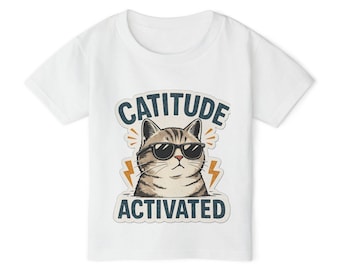 Toddler Catitude Activated Kitten T-Shirt | Retro Sunglasses Cat Graphic Tee