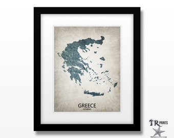 Greece Map Art Print - Home Is Where The Heart Is Love Map - Original Custom Map Art Print Available in Multiple Sizes