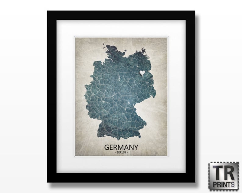 Germany Map Art Print Home Is Where The Heart Is Love Map Original Custom Map Art Print Available in Multiple Sizes image 1