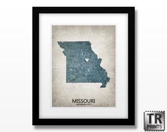 Missouri State Map Art Print - Home Town Love Heart Map - Original Custom Map Art Print Available in Multiple Size and Color Options