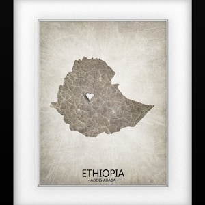 Ethiopia Africa Map Print Home Is Where The Heart Is Love Map Original Custom Map Art Print Available in Multiple Size and Color Options image 3