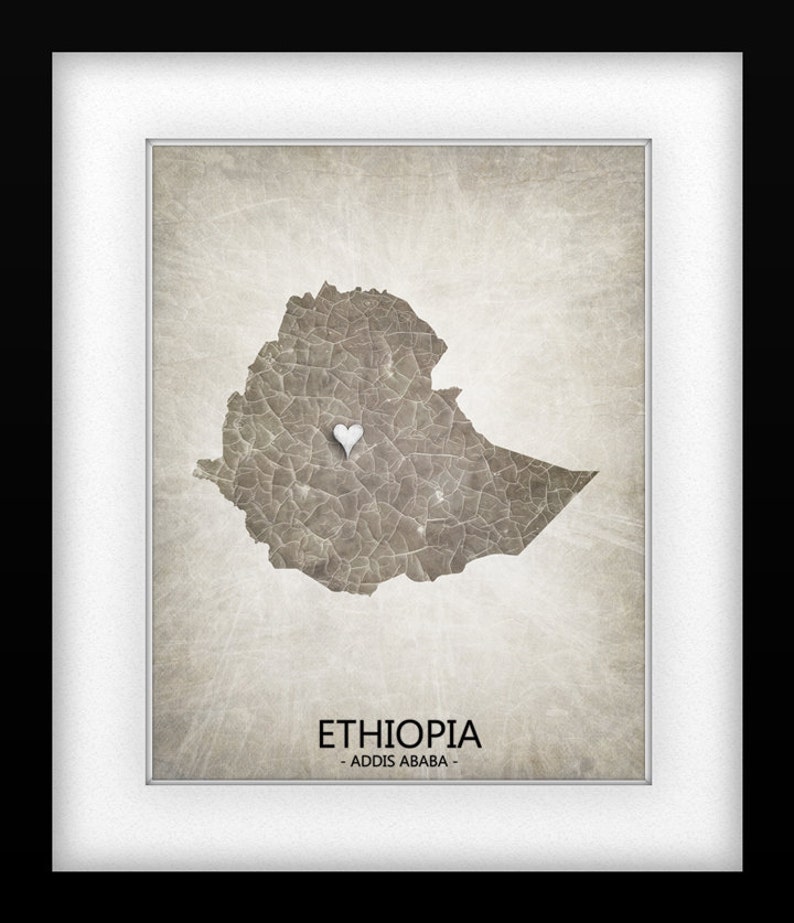 Ethiopia Africa Map Print Home Is Where The Heart Is Love Map Original Custom Map Art Print Available in Multiple Size and Color Options image 3