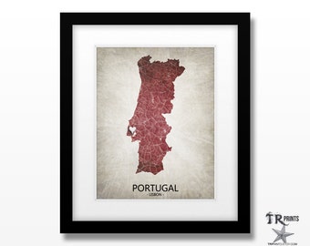 Portugal Map Print - Home Is Where The Heart Is Love Map - Original Personalized Map Print Available in Multiple Size and Color Options