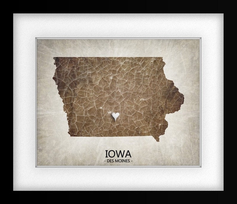 Iowa State Map Art Print Home Town Heart Map Original Custom Map Art Print Available in Multiple Size and Color Options image 2