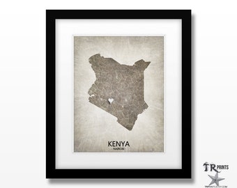 Kenya Map Print - Home Is Where The Heart Is Love Map - Original Custom Map Art Print Available in Multiple Size and Color Options